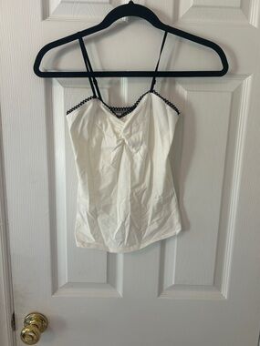 Classic White Spaghetti Strap Cami with Black Trim